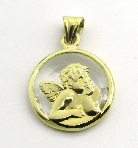 Medalla Angel Guarda Oro 18 K Cristal 17mm 2,2g Kendra Joyas