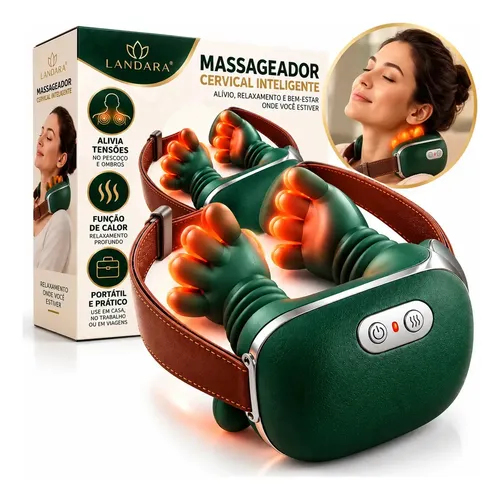 Massageador cervical elétrico apoiado nos ombros