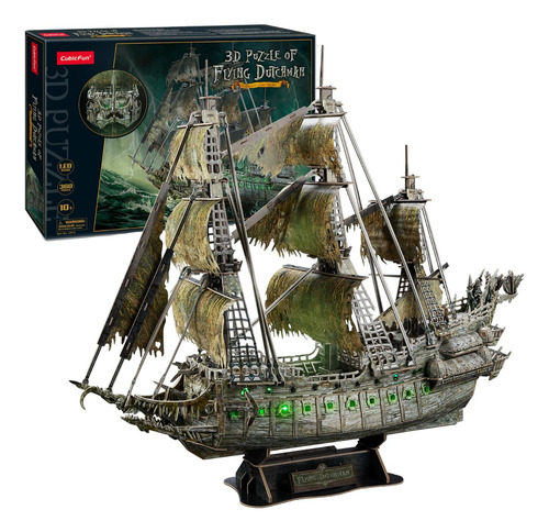 Puzzle 3d  Modelo Barco Pirata 360 Piezas Con Led