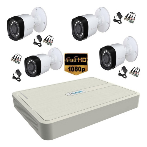 Kit Hikvision Hilook Dvr 1080 4 Ch + 4 Cámaras + 50 Mt Cable