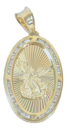 Medalla De San Miguel Arcángel Zirconias Oval 2.8 Cm Oro 10k