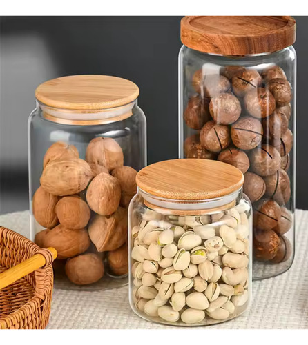 Frasco Tarro Canister Grande Hermético 3800ml Con Tapa Bambú
