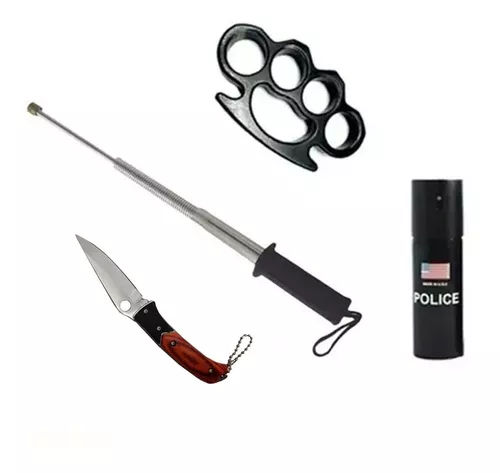 Kit Defensa Personal 4 Items Baston Manopla Navaja Kaos 11