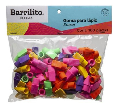 Goma Barrilito Para Lápiz Surtidos C/100 Pzas /vc