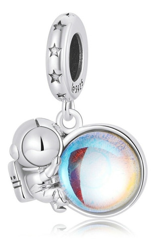 Dije Charm Astronauta Y Luna, Pulsera Collar 100% Plata S925