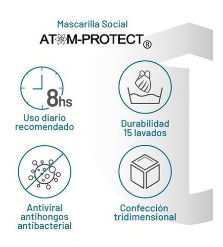 Imagen 5 de 9 de Barbijo Social Atom Protect Conicet Kids 10-12 (x 3 Unidades