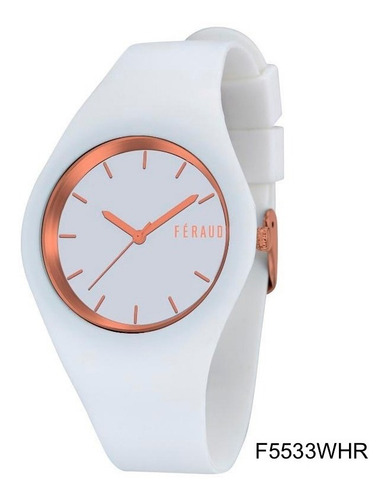 Reloj Feraud F5533whr Mujer Silicona Blanco Y Dorado