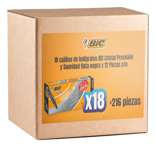 Bic Cristal Punto Ultrafino Negro 18 Packs 216 Bolígrafos