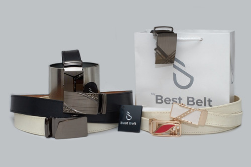 Cinto Con Hebilla De Ajuste Automático .my Best Belt Negro Unico (125 Cm)