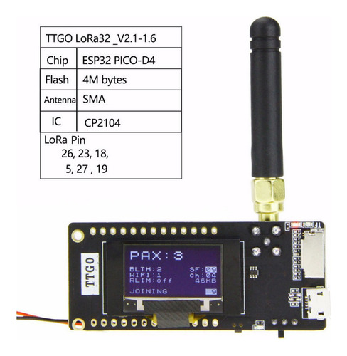 Ttgo Lora32 433mhz Esp32 Oled Módulo Wifi Bluetooth Con