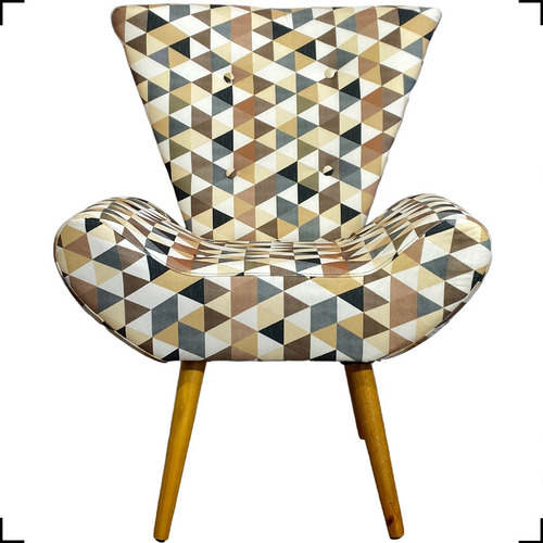 Kit 2 Poltronas Decorativas Napoli Reforçada Suede Estampada Cor Triangulo Bege