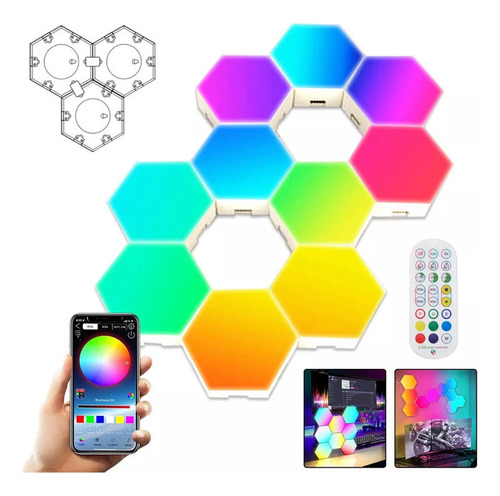 Luz De Pared Interior Hexagonal Led Bluetooth Rgb 10x