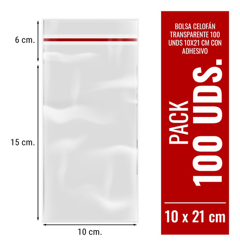 Imagen 1 de 10 de Bolsa Celofán Transparente 100 Unds 10x21 Cm Con Adhesivo 