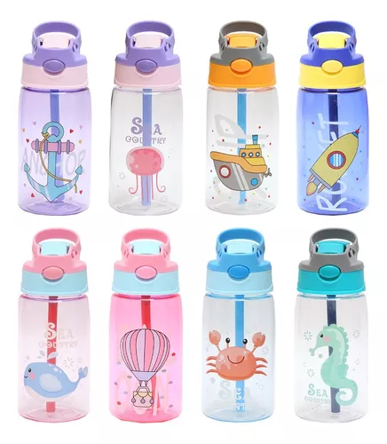 Botella de agua para niños, termo de acero inoxidable aislado con popote  niñas