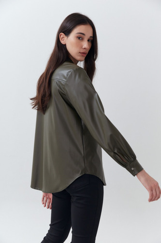 Camisa Vegan Leather - Military Olive Mujer Desiderata