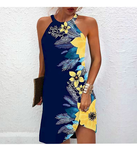 Vestido De Mujer De Verano Con Estampado Elegante, Sin Manga