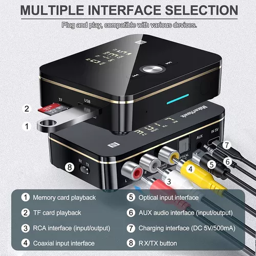  Transmisor y receptor Bluetooth 5.0, adaptador Bluetooth  inalámbrico 3 en 1, adaptador de audio Bluetooth con salida estéreo AUX de  0.138 in para TV, PC, automóvil, auriculares, auriculares, audífonos,  sistema estéreo