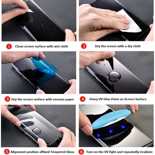 Imagen 6 de 6 de Protector De Pantalla Curvo Uv 5d @ S8+ S9+ Note 9 10 10+