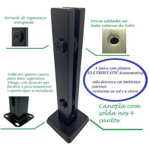40 Coluna Torre 40 Cm Preto Fosco Com 2 Furos Corpo Inox