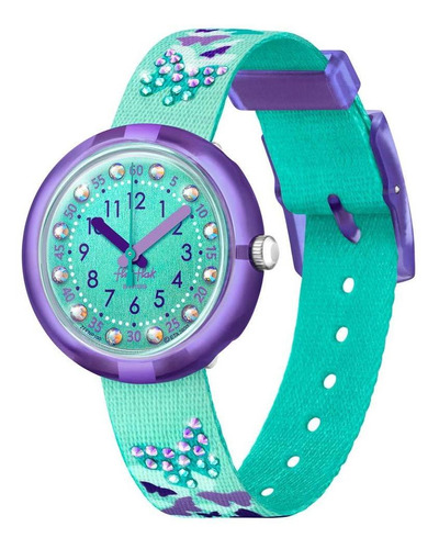 Reloj Flik Flak Sparkling Butterfly Para Niños Zfpnp100 Color De La Malla Turquesa Color Del Bisel Violeta Color Del Fondo Turquesa