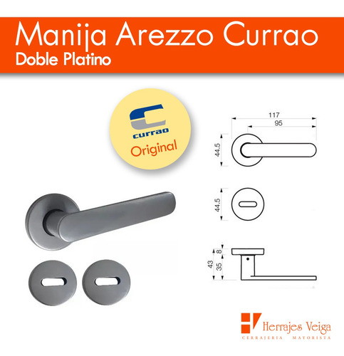 Manija Arezzo Doble Platino Picaporte Currao Pack 22 Juegos Platino