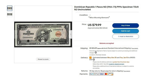 Bn8224 Rep. Dominicana 1977 Um Peso Ouro Specimen Rara