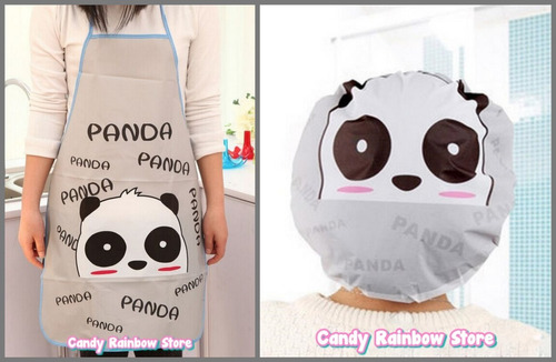 Mandil Delantal Y Gorra Baño Panda Cocina Kawaii Protector 