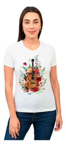 Playera Plantas Mujer Guitarra Con Flores Diseño 171 Beloma