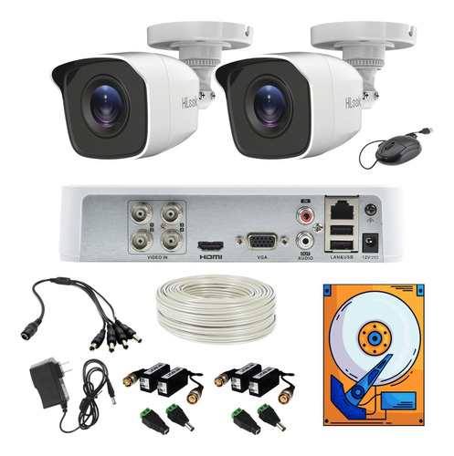 Kit Video Vigilancia 2 Cámaras Hilook Hd 720p Utp Disco Duro 500gb