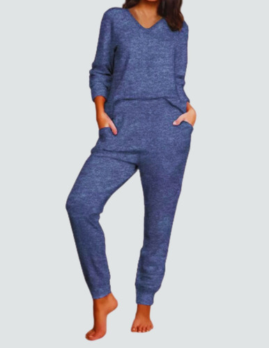Conjunto Casual De Pants Y Blusa Con Escote V Para Mujer