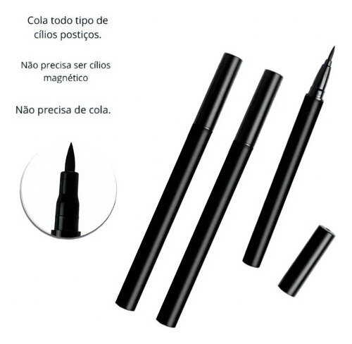 2 Caneta Delineadora Olhos Magnética Para Cílios Cor Preto