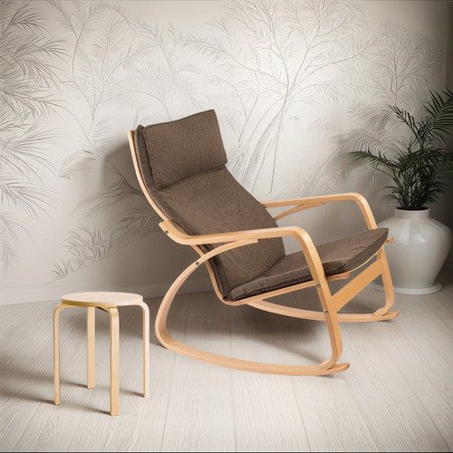 Sillón Mecedora Nórdico Modelo Volgar + Mesa Nuuk C Chocolate Lino