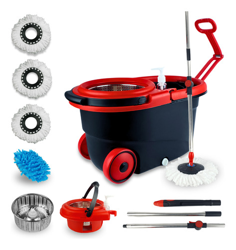 Mop Giratório - Cabo C/ 150cm 3 Refil Com Alça E Roda Kaftor
