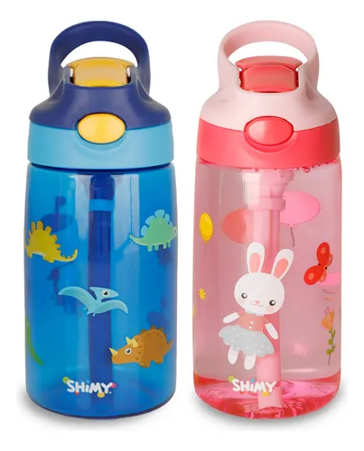 comprar Termos para Agua de Niños (2 Piezas de 500 ml c\u002Fu), con Tapa a Prueba de Fugas, Popote y Boquilla de Silicón, Vasos para Niños Fabricados con Tritan