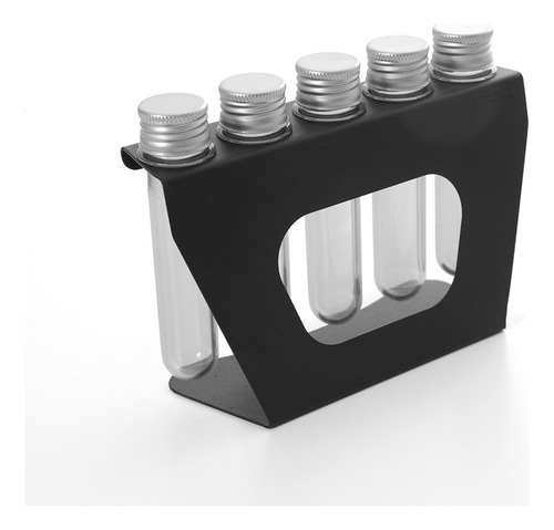 Suporte Porta Temperos Ervas De Balcão 5 Tubetes Aço Preto