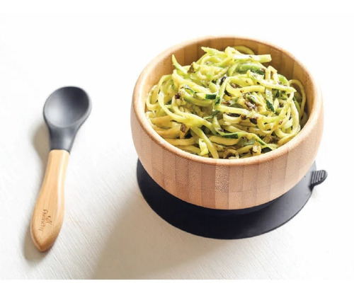 Tigela Bambu Com Ventosa E Colher Preta - Avanchy