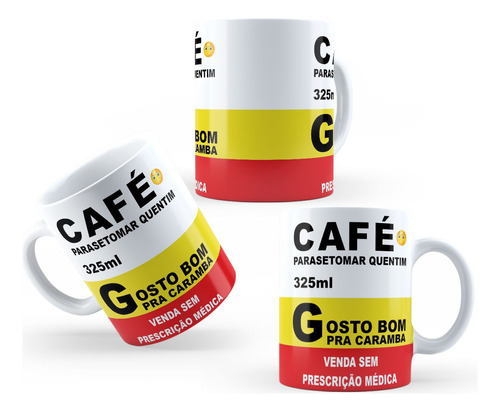 Caneca Cerâmica 325ml - Presente Criativo Engraçado Remédio Cor Branco Café Parasetomar