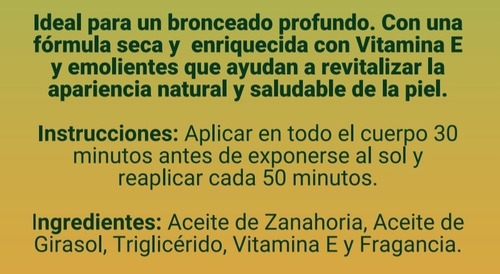 Aceite Bronceador De Zanahoria Biodegradable Spf 15 250 Ml.