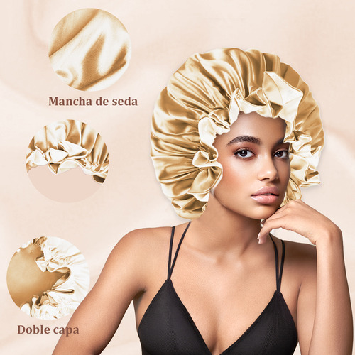 Gorro De Satín Para Dormir Y Proteger El Cabello Doble Capa Oro Champán