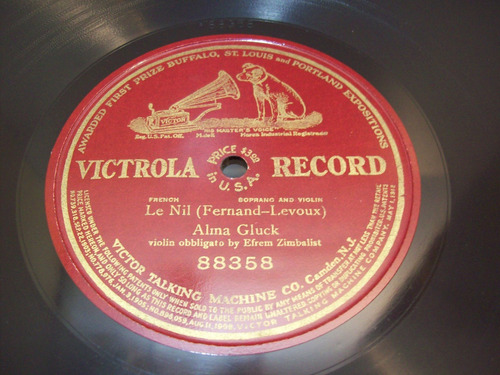 Adp Disco Pasta Le Nil Alma Gluck Victrola 12'' 78 Rpm