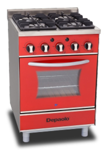Cocina Depaolo Cristal a gas/eléctrica 4 hornallas  roja puerta con visor 100L