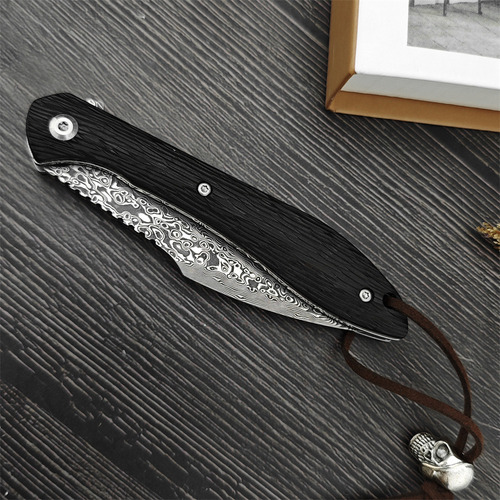 M Cuchillo Plegable De Acero De Damasco, Cuchillo De Pesca