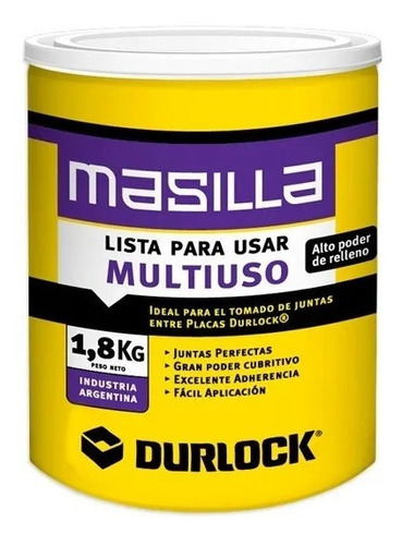 Masilla Durlock 1,8 Kg Para Placas De Yeso Lista Para Usar