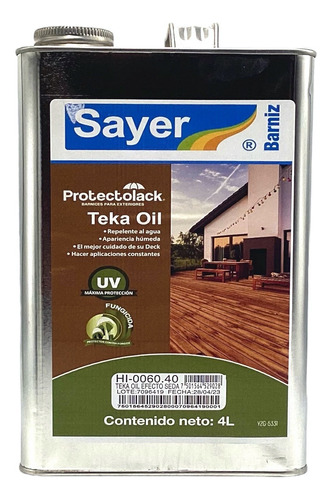 Aceite Para Madera Al Exterior Teka Oil Efecto Seda Sayer 4l