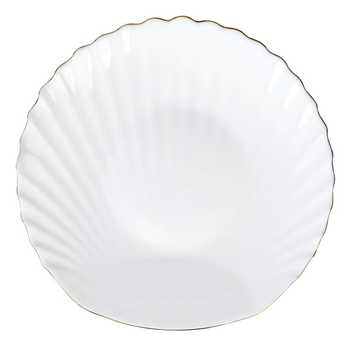 Prato Raso Branco Concha 26cm Borda Dourada Gold Rim