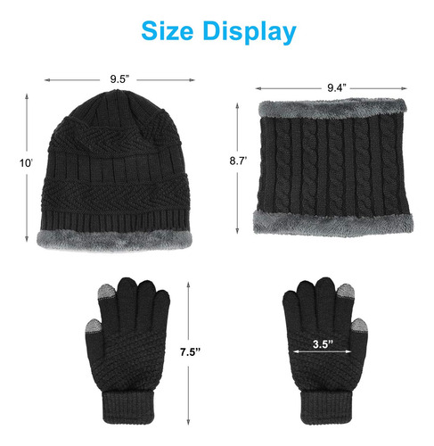 Conjunto De Guantes Gorro Y Bufanda Polar Para Invierno Color Talle
