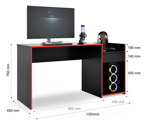 Mesa Gamer Computador Escrivaninha Estudo Modelo Eros Design
