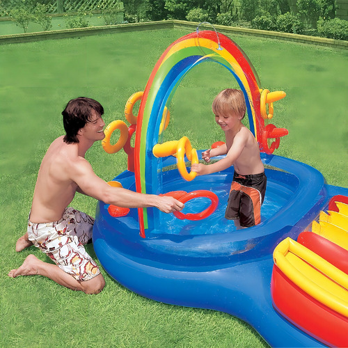 Alberca Inflable Parque Acuatico Arcoiris Tobogan Intex Color Azul multicolores