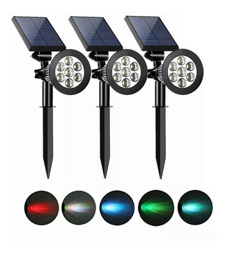 Reflector Solar Led 3pzs Con Estaca 8w Jardín Pared Luz Rgb