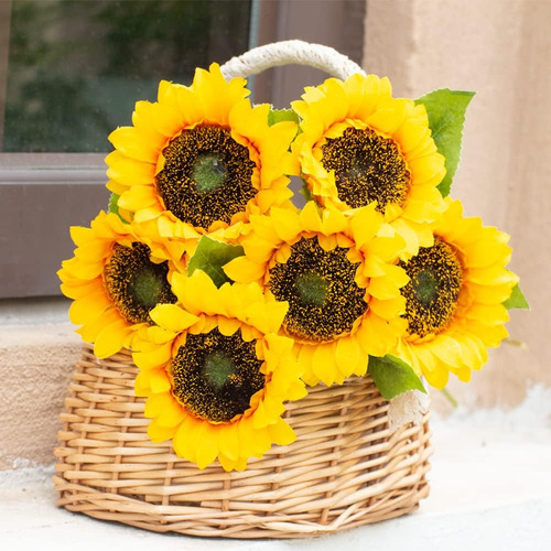 Ferial 6 Piezas De Girasoles Artificiales Con Tallos De Seda